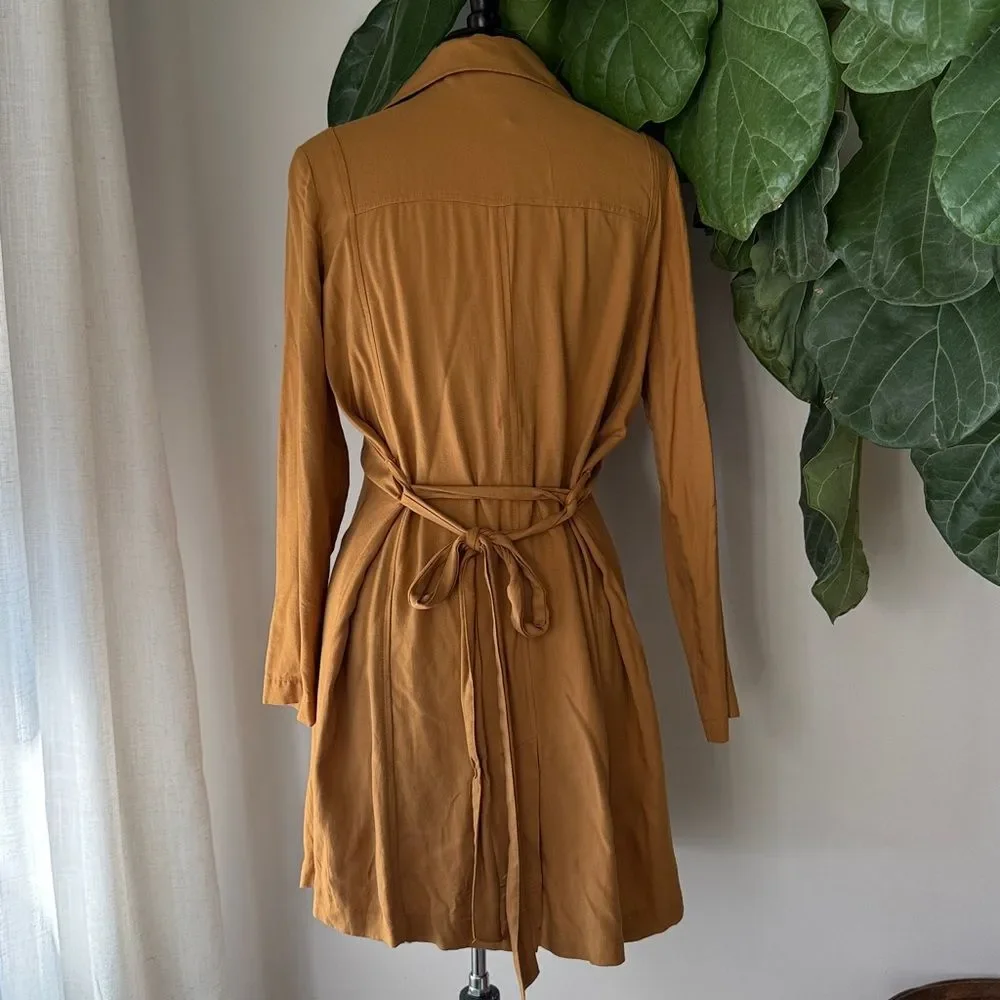 Forever 21 Mustard Yellow Longline Tie Waist Lightweight Blazer Jacket